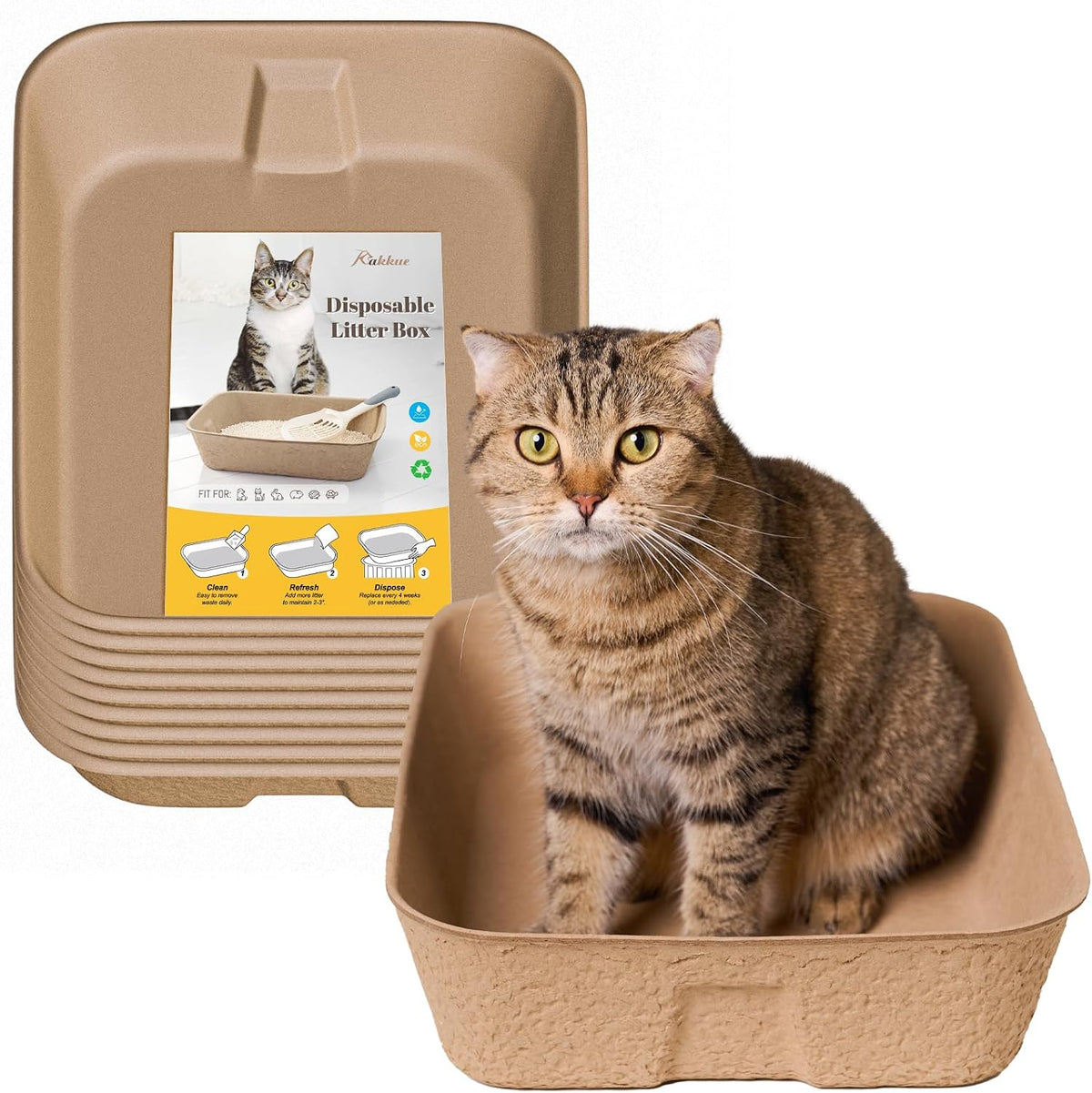 4 Pack Disposable Cat Litter Boxes - 10 Piece Set