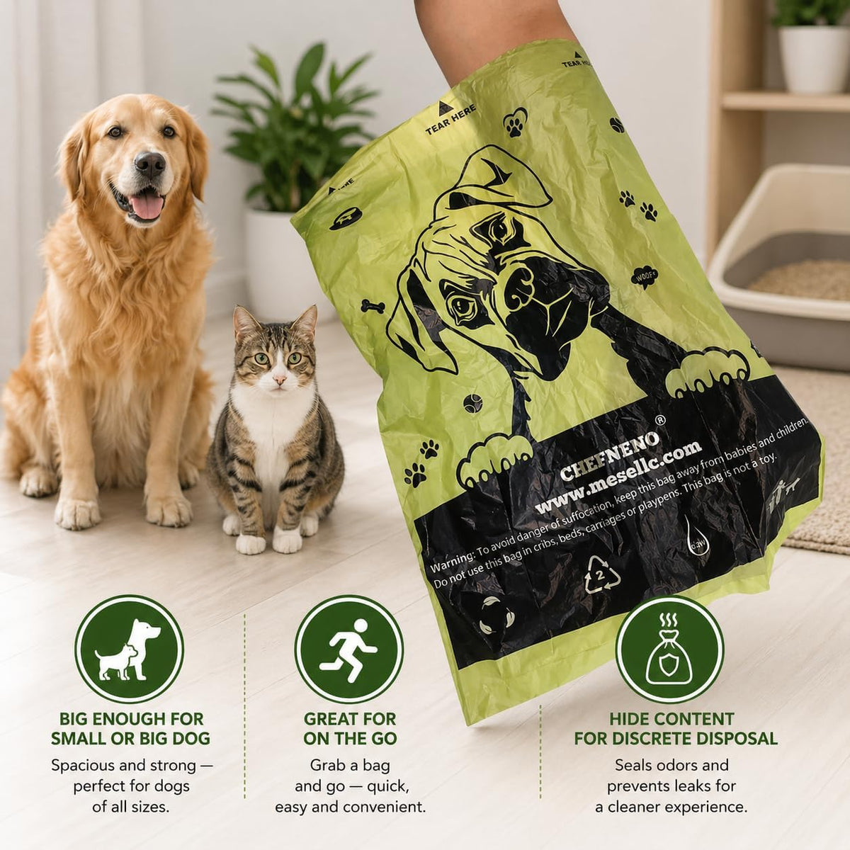 Doggy Poop Bags with Dispenser Dog Waste Pickup Bags Refill Rolls Cat - Green (72 Rolls Scented) - image 3
