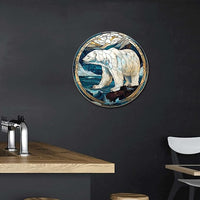 Lygond Metal Tin Sign - Circular Stained Glass Polar Bear Garage Sign For Home Decor - 8x8 Inches
