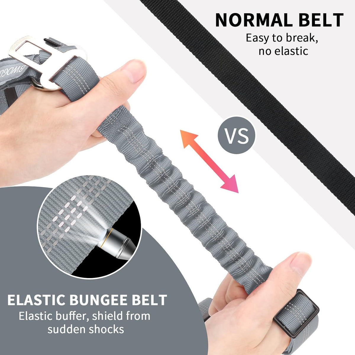2 Pack Dog Seat Belt for Car, Headrest Restraint Safety Leads – Essentials for Dogs - Grey / Elastic(With Buckle) - image 3