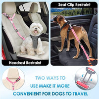 Lukovee Dog Seatbelt Leash for Cars, 2 Pack Pet Safety Seat Belt with Adjustable Buckle & Reflective Bungee, Connect Dog Harness in Vehicle Dogs Restraint Travel Daily Use (Pink)
