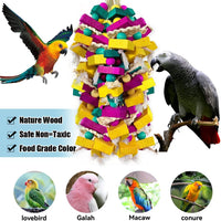 Large Bird Toys, Multi-Color Wooden Block with Bamboo Support Bird Chewing Toy Parrot Cage Bite Toy - image 4