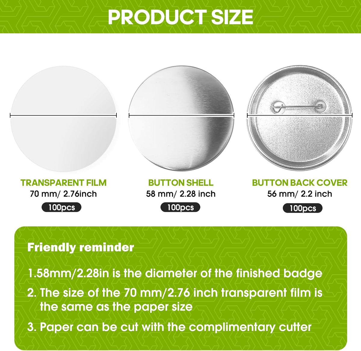 300 Pcs 58mm/2.28 inch Button Maker Supplies - 58mm/2.25 inch - Button Supplies Button Parts - image 2