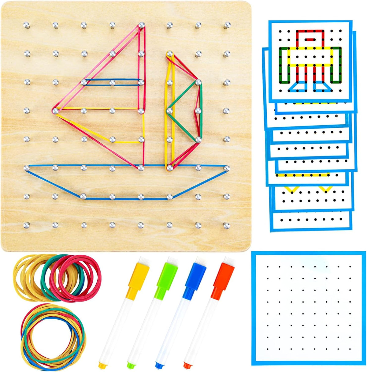 HEELWIRE Wooden Geoboard, Montessori Toy - 7*7*0.6 in Plus
