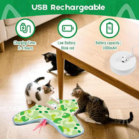 VIWIK Interactive Cat Toys for Indoor Cats, Hide and Seek Moving Feather Toy for Bored Adult Cats with Suction Cup & Cover, Automatic Kitten Wand Toy, Cat Enrichment Toys for All Breeds Green
