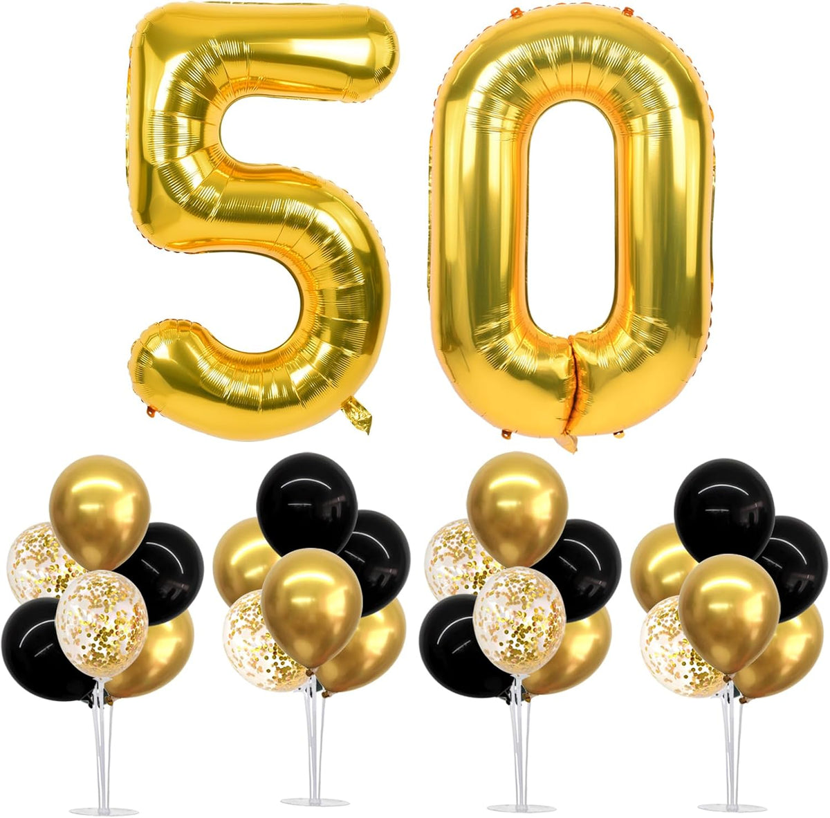 TONIFUL 4 Set Black Gold Balloon Stand Balloon Centerpieces for Table – Fun for Kids & Family - Black Gold-foil Gold 50 / 4 Set Balloon Stand-Number Balloon