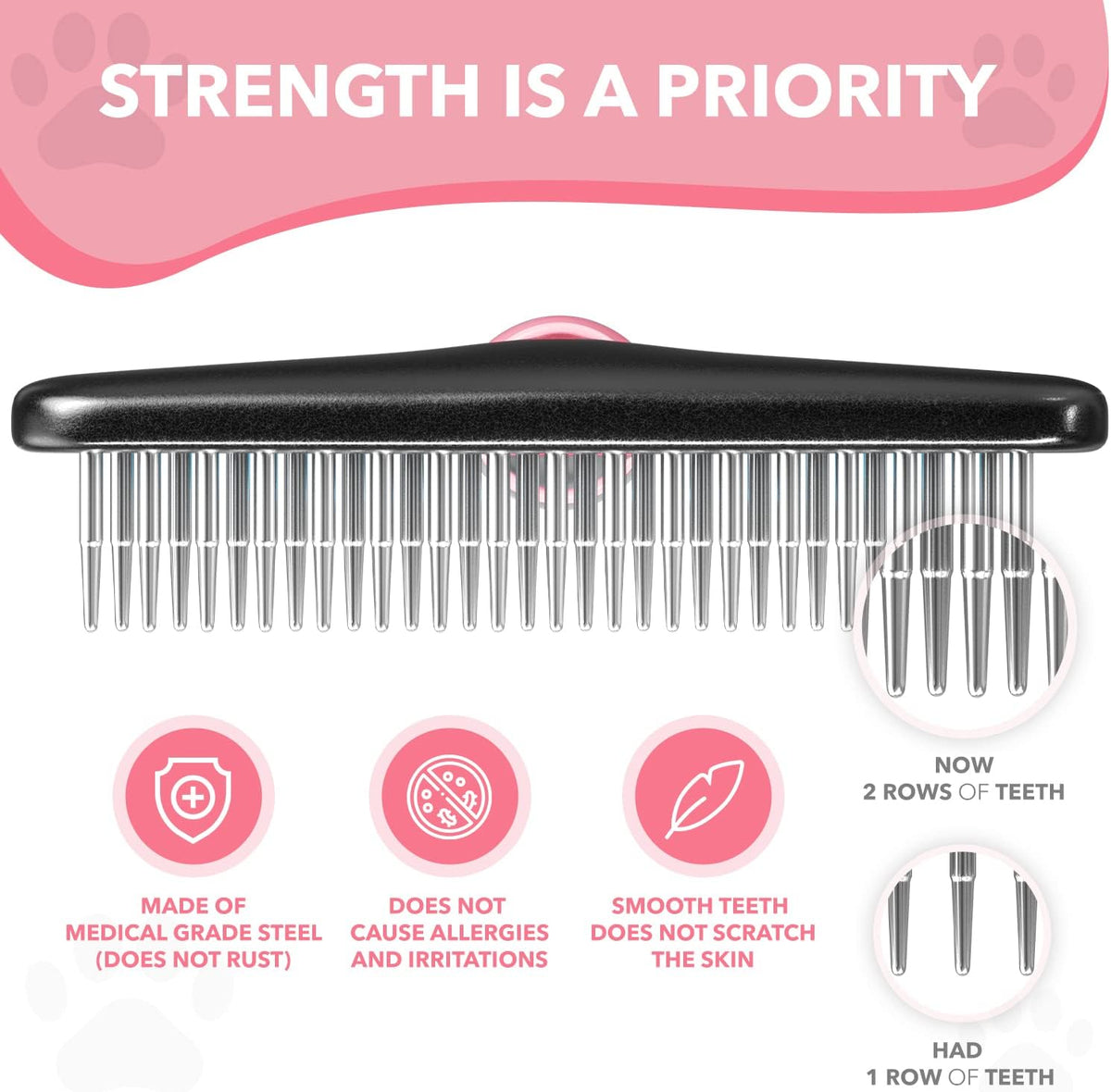 DOGI Deshedding Brush, Undercoat Rake for Dogs, Cats, Matted - Pink - image 4