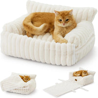 COZY KISS Cute Cat Couch, Fluffy Sofa Bed for Cats and Small Dogs, Premium Faux Rabbit Fur Cats - Cream / Small: 25'' x 18''