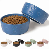 Ceramic Dog Bowl Set of 2 with Anti-Skid Base, 5.5"W x 2"H - Small / Blue