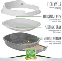 Small Pet Select - Sifting Cat Litter Box, with 5 Pee Pads and Litter Scoop, Premium System for Cats and Other Small Animals, Tidy and Easy to Clean with Drawer, Scoop, and Removable Tray
