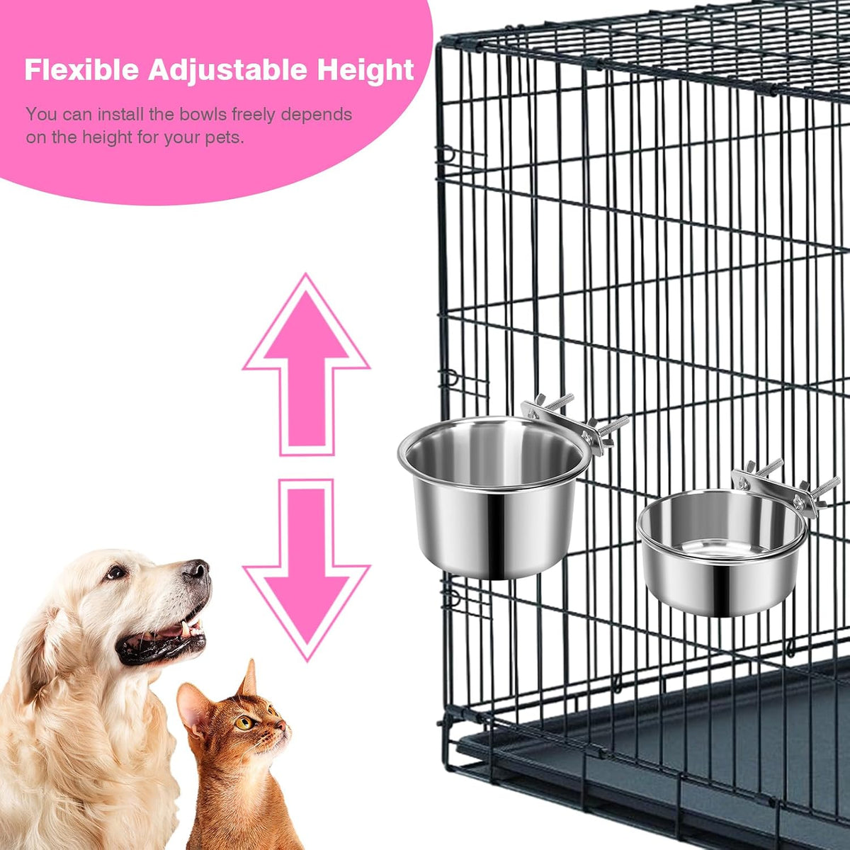 2 Pcs Stainless Steel Small Dog Crate Food Water Bowl - S (34 & 19 OZ) / Silver - image 4