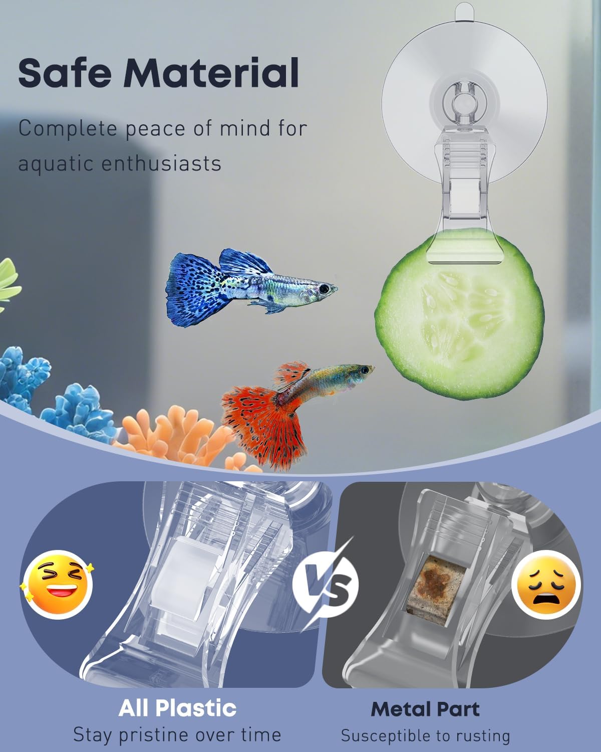 Pawfly 6 pack clear aquarium suction cups with clips for feeding veggies and holding plants - view 3