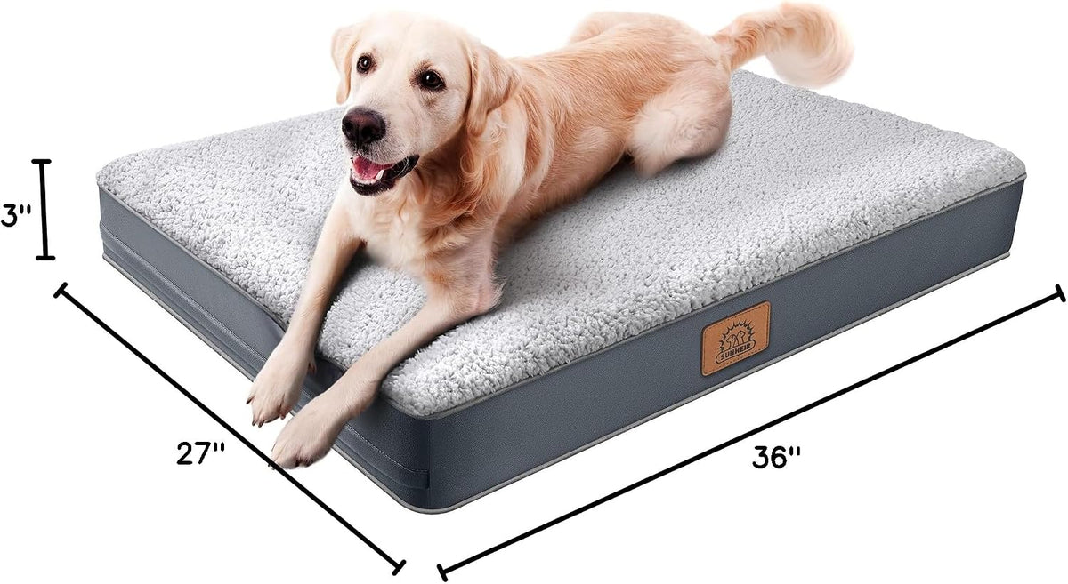 Washable Orthopedic Large Dog Bed with Removable Cover - Grey / 36.0"L x 27.0"W x 3.0"Th - image 4
