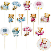 Gyufise 36Pcs Baby Shower Bear Cupcake Toppers Moon Baby Bear Baby - Blue Pink Coffee - image 3