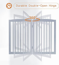 Freestanding Wooden Pet Gate - Foldable Indoor Dog Gate, 80 Inch Wide, 4 Panels, Grey