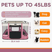 Foldable Pet Kitten Playpen, Upgrade Waterproof Portable Cat Dog Playpen Kennel Tent for Small Dog Cat, Removable Shade Cover, Come with Free Carrying Case, Indoor Outdoor Use for Small Pet, Pink