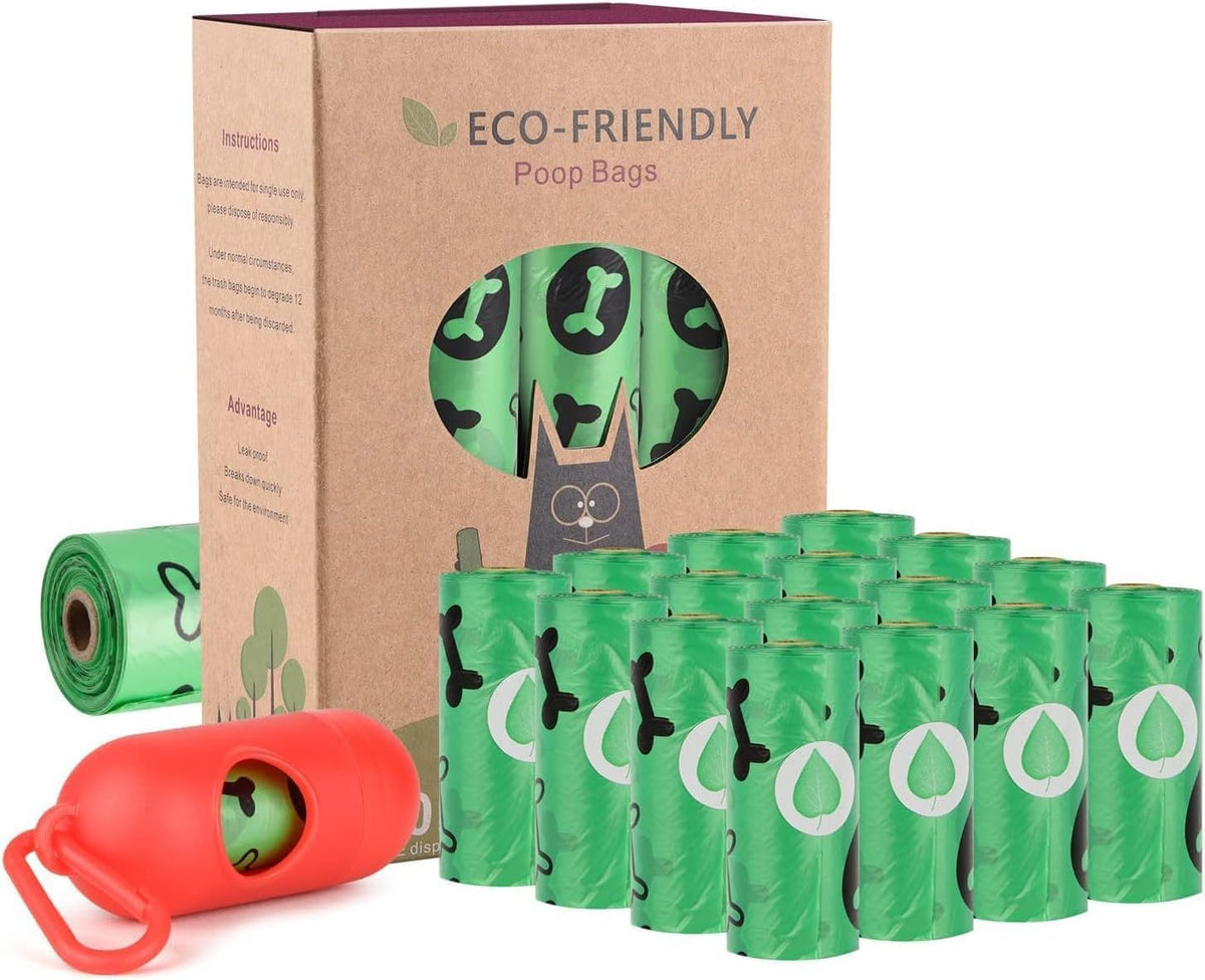 Dog Poo Bags with Holder-240 Large Poop Bags - Green / 15 Count (Pack of 16)