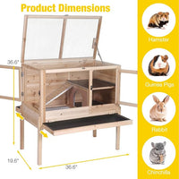 AIVITUVIN Wooden Guinea Pig Cage Indoor with Cooling Plate and Anti-Chewing Edges Two-Story Rabbit Hutch Pull Out Tray Outdoor Rabbit Cage with Raised Stand and Wire Mesh Small Animals Cage (Nature