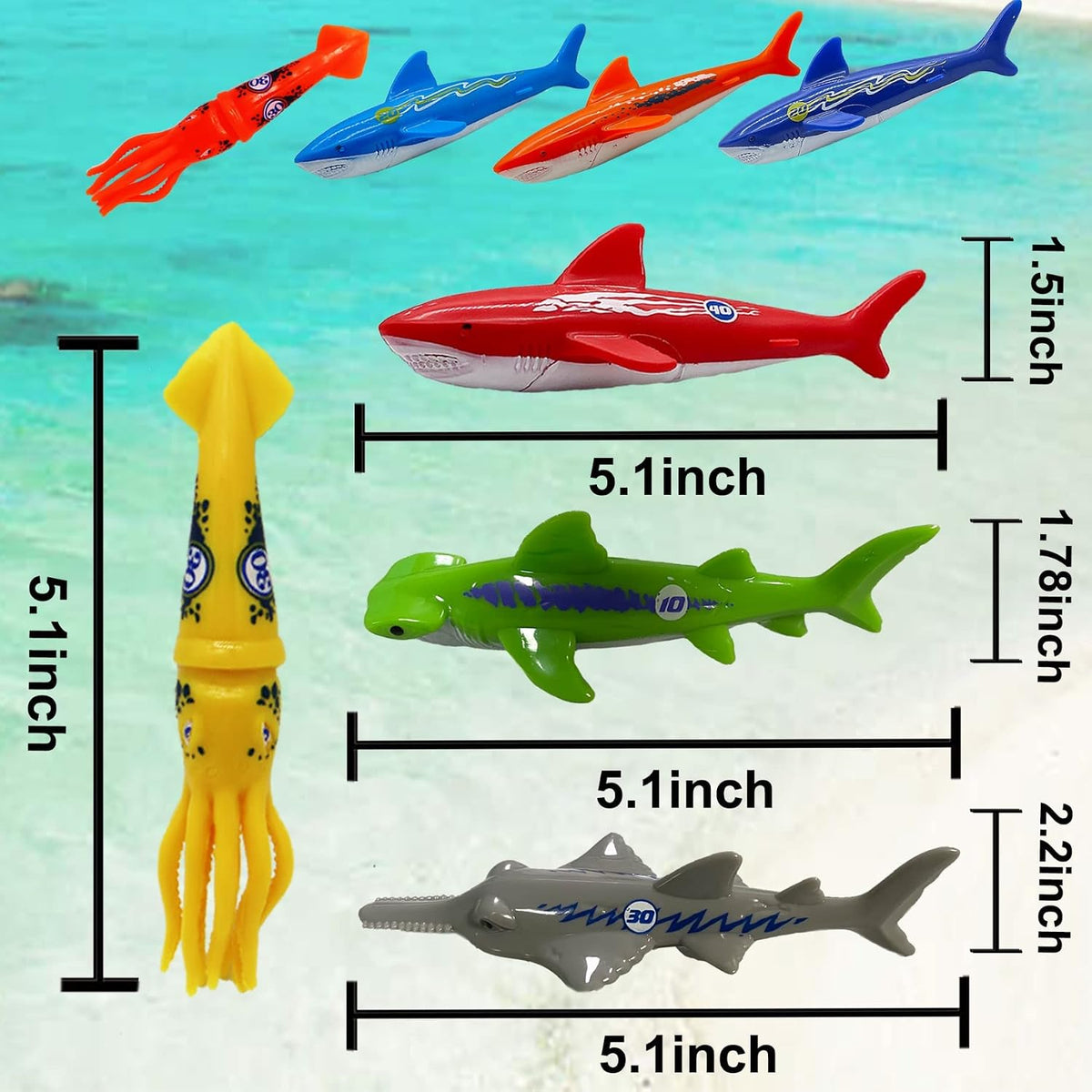 Haktoys Pool Diving Toy Set, Sinking Torpedoes for Kids & Adults - Multicolor Sharks/Squids - image 2