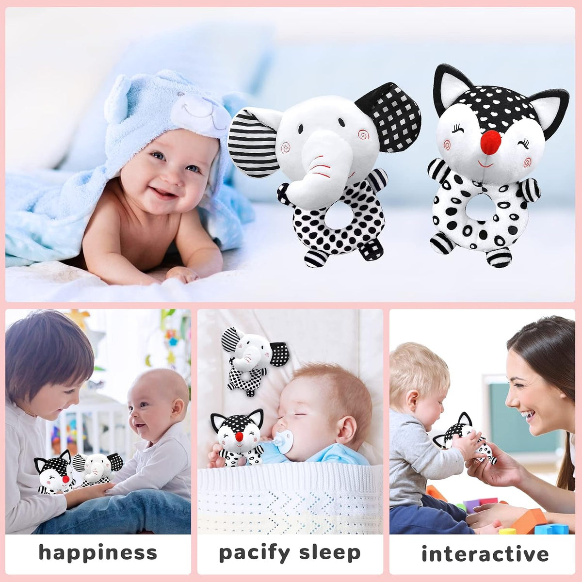 XIXILAND Baby Rattles 0-6 Months Newborn Toys Infant Toys 0-3 Months - Black&White-6 - image 4