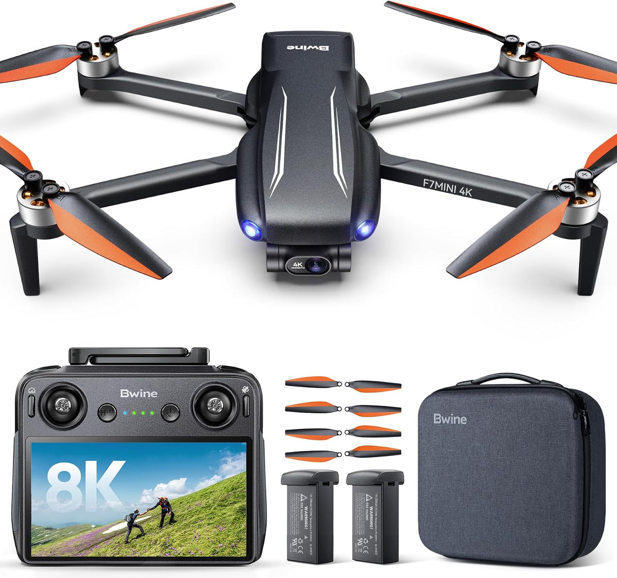 Bwine F7MINI 8K Photo 5.5" 1080P RC Screen Drones with Camera - Black and Orange