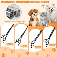 Professional Dog Grooming Scissors Set - 7 Inch (Pack of 5) / Black - image 3