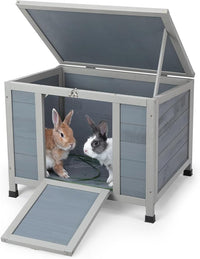 COZIWOW 24inches Wooden Catio Outdoor Cat House Small Animal House，Rabbit Hutch Indoor，Stable Weatherproof Bunny Cage Pet Shelter for Small Cat Dog Rabbit Guinea Pig (Grey)