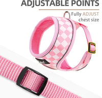 Pupteck Soft Mesh Dog Harness Sized and Leash Set Pet Puppy Cat - Checkered Pink&White / M (NECK: 14", CHEST: 17"-21") / Classic over-the-head harness - image 3