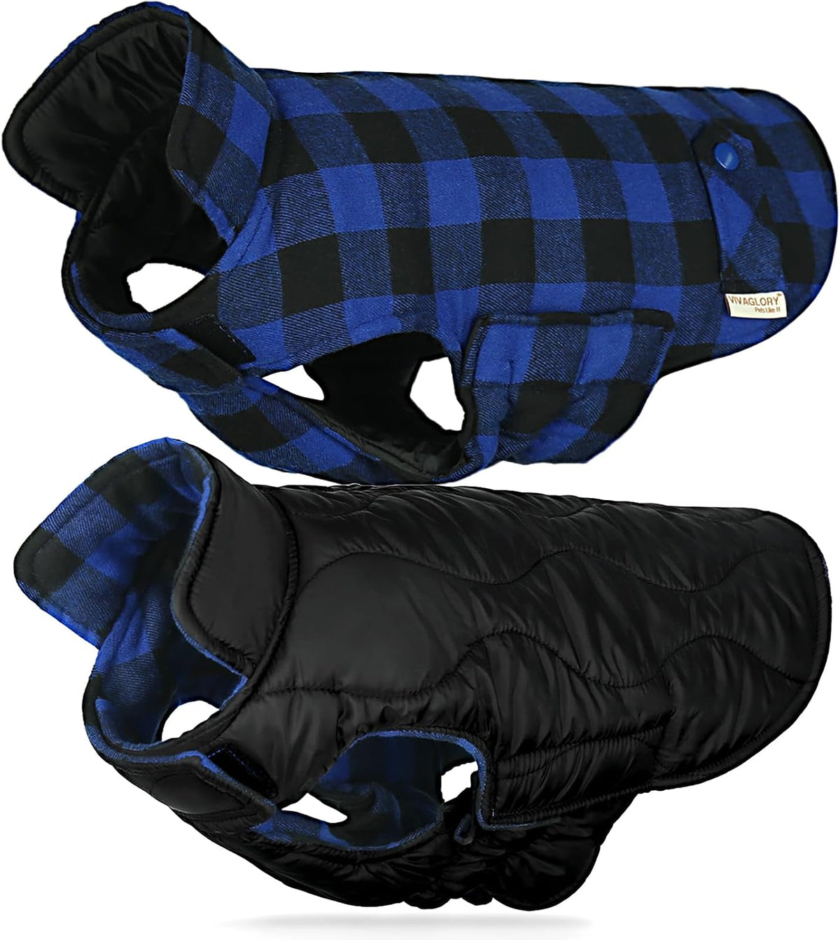 VIVAGLORY Dog Winter Coat Softjoy Warm Dog Jacket, L, Coffee – Essentials for Dogs - Royal Blue (Reversible Design) / S: 18-24in (Chest Girth)
