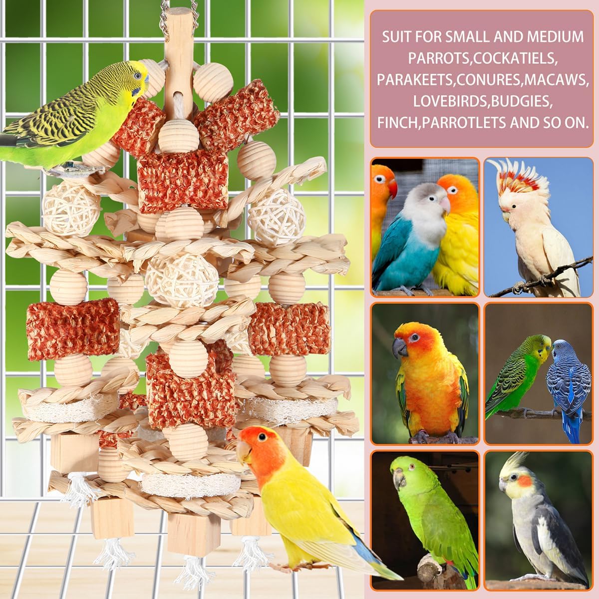 Bird Toys, Natural Corn Cob and Loofah Slices for Large Parrots - Wooden - image 3