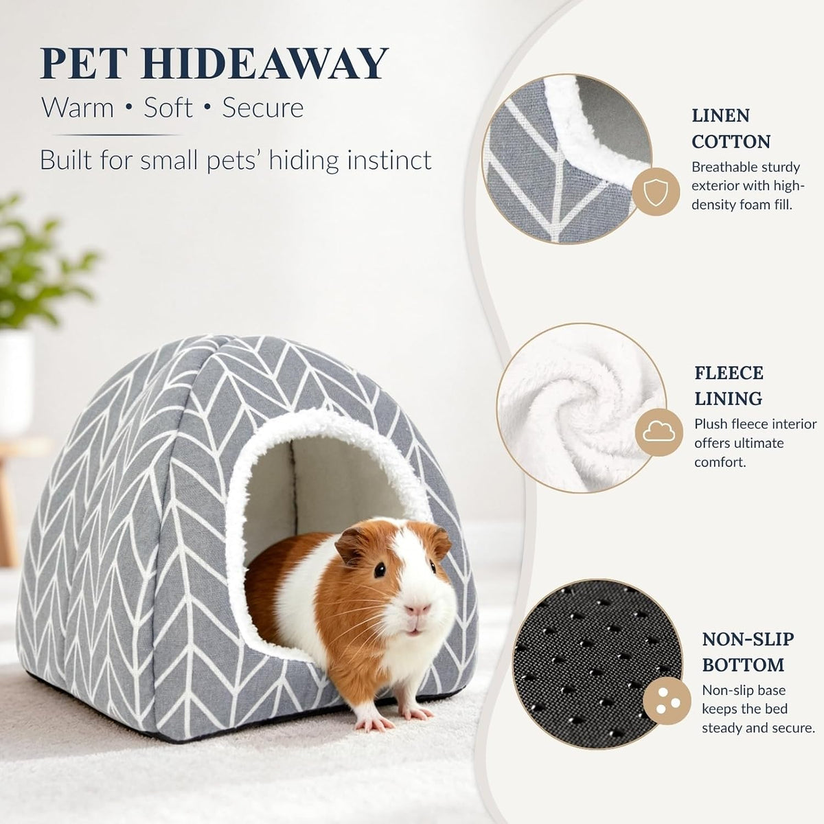 Guinea Pig Hideout Bed, Dwarf Rabbit House Cave – Daily Care for Small Pets - Grey+Green - image 4