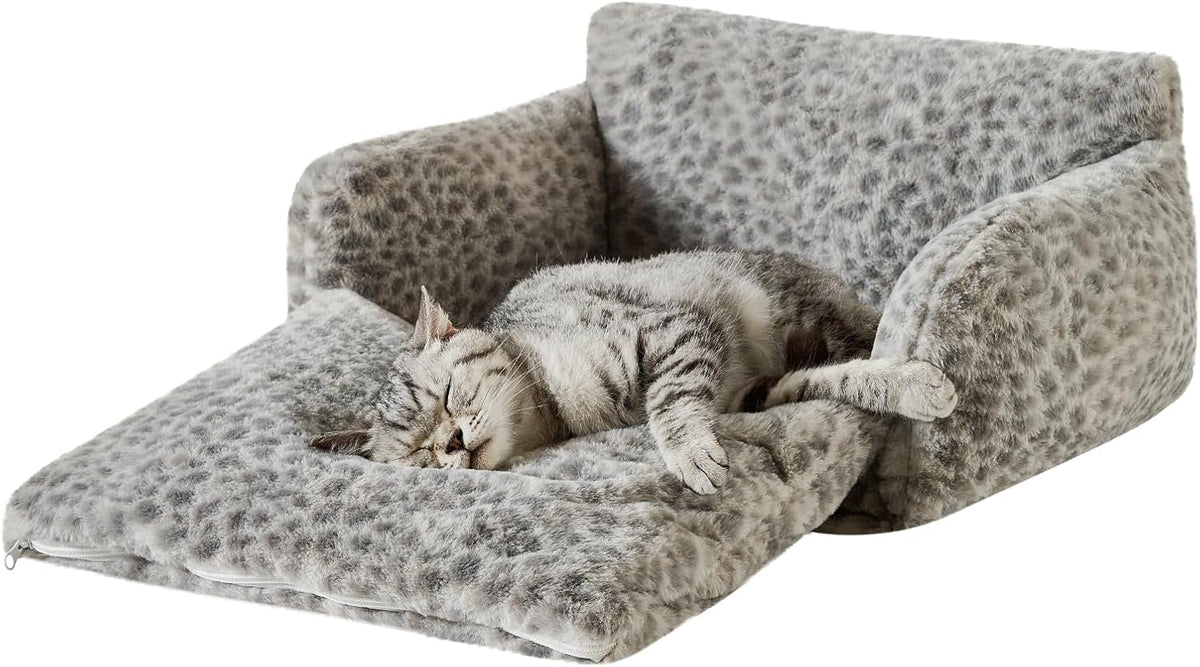 Hollypet Cat Bed Small Dog Orthopedic Couch Beds for Pets up to – Essentials for Cats - 21"L x 15"W x 8"Th / Snow Leopard - image 2