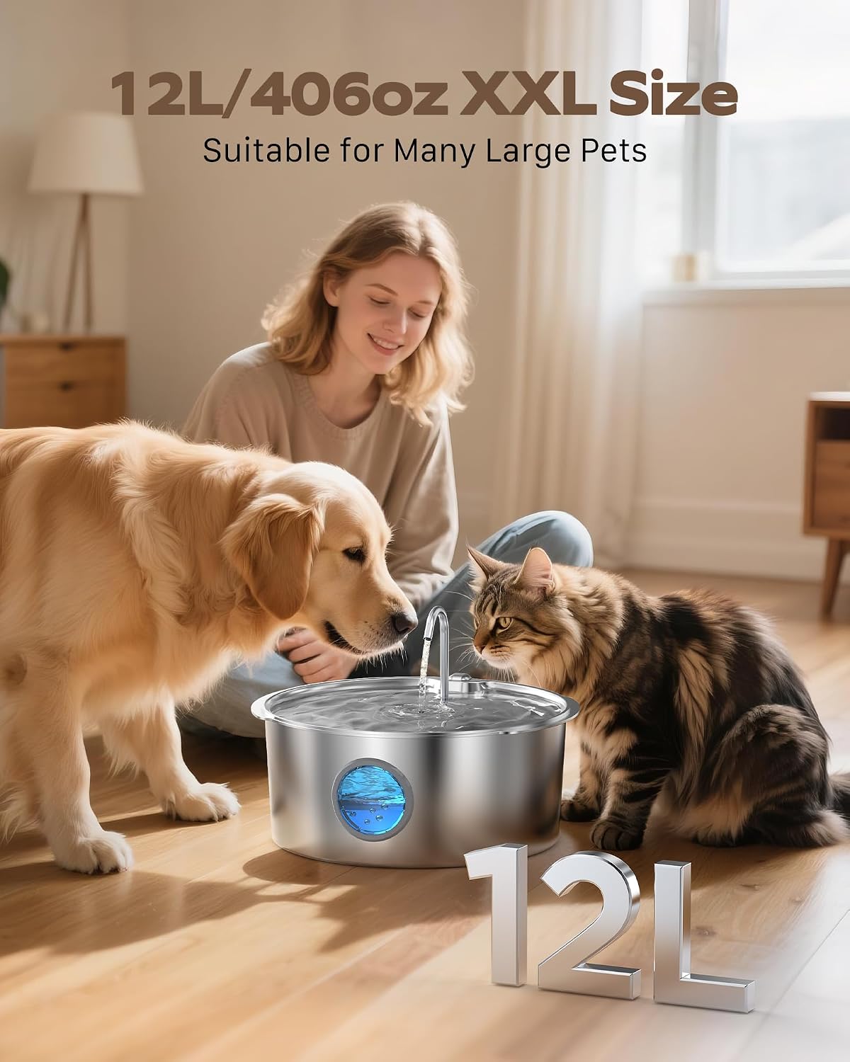 Dog Water Fountain for Large Dogs: Stainless Steel Dog Fountain Water - Dog Fountain+6 Filters +3 Sponges - image 3