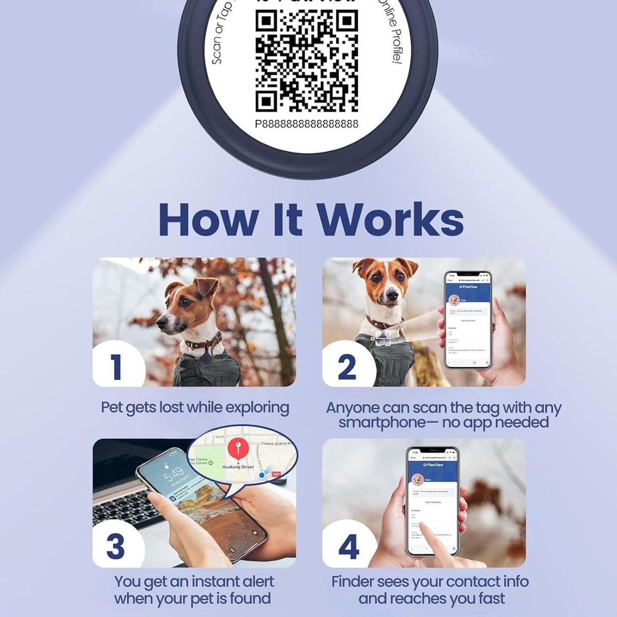 QR & NFC Pet ID Tag, Silent Silicone Dog Name Tag - Blue - image 4