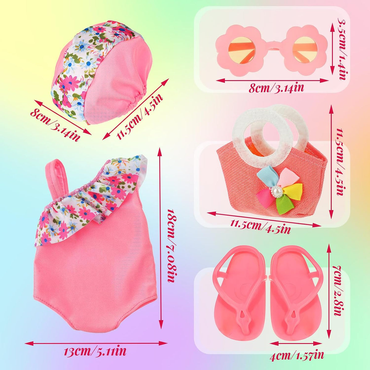 Kajaia 8 Pcs 18 Inch Doll Swimsuits Clothes and Accessories – Fun for Kids & Family - Pink / Swimsuit - image 4