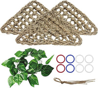 BNOSDM Bird Seagrass Mat, 3 PCS 7.1 x 7.1 Inches Parrot Natural Seagrass Woven Bird Net Hammock Mats Chew Toys Bird Hideout Cage Accessories for Lovebird Cockatiel Conure Budgie Hamster Rats