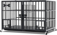 aboxoo 42/48 inch Heavy Duty Metal Dog Crate for 2 Dogs/Large Dog,All Metal Open Top Stackable,Dog Kennel Indoor with Wheels,Floor Grid, Tray, Divider and Feeding Bowl