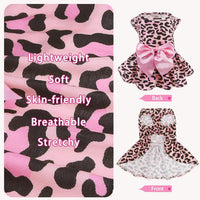 PUPTECK Classic Beige Plaid Dog Dress with Bow Puppy Skirt Clothes M – Essentials for Dogs - Pink(Leopard Print) / Large - image 3