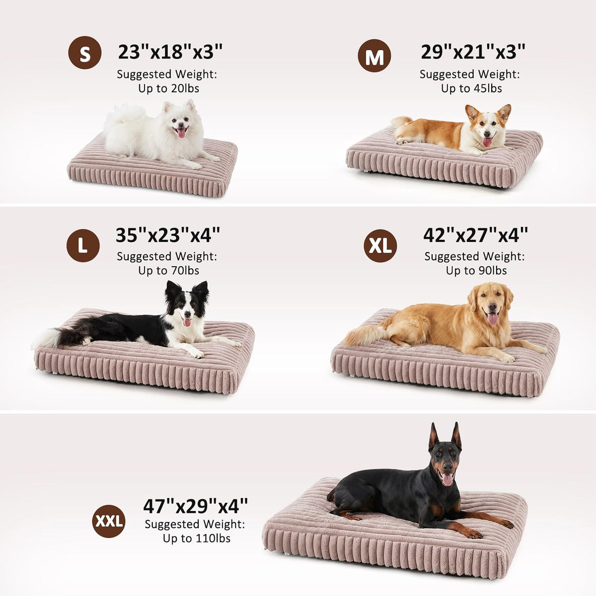 FURTIME Dog Beds Large Sized Dog, Washable Dog Bed for Crate - Pink / L(35"x23"x4") - image 2