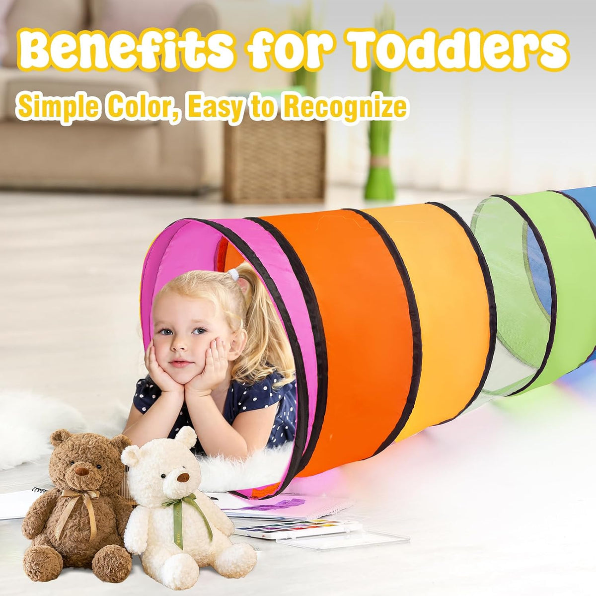 Kids Play Tunnel for Toddlers - Two Rainbow Tunnels - image 2
