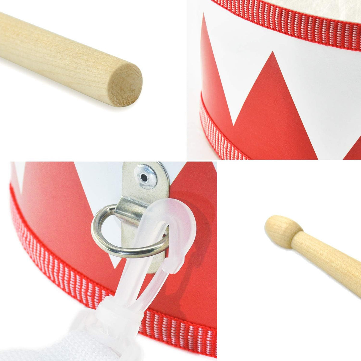 Kids Drum Set 8-Inch Wooden Drum Toys with an Adjustable Strap and 2 - 8-inch Red - image 3