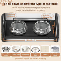 Elevated Dog Bowl Stand with Toy Bin Basket - Black / 2"-13.6"H/ 18.9"Dx9.45"W - image 2