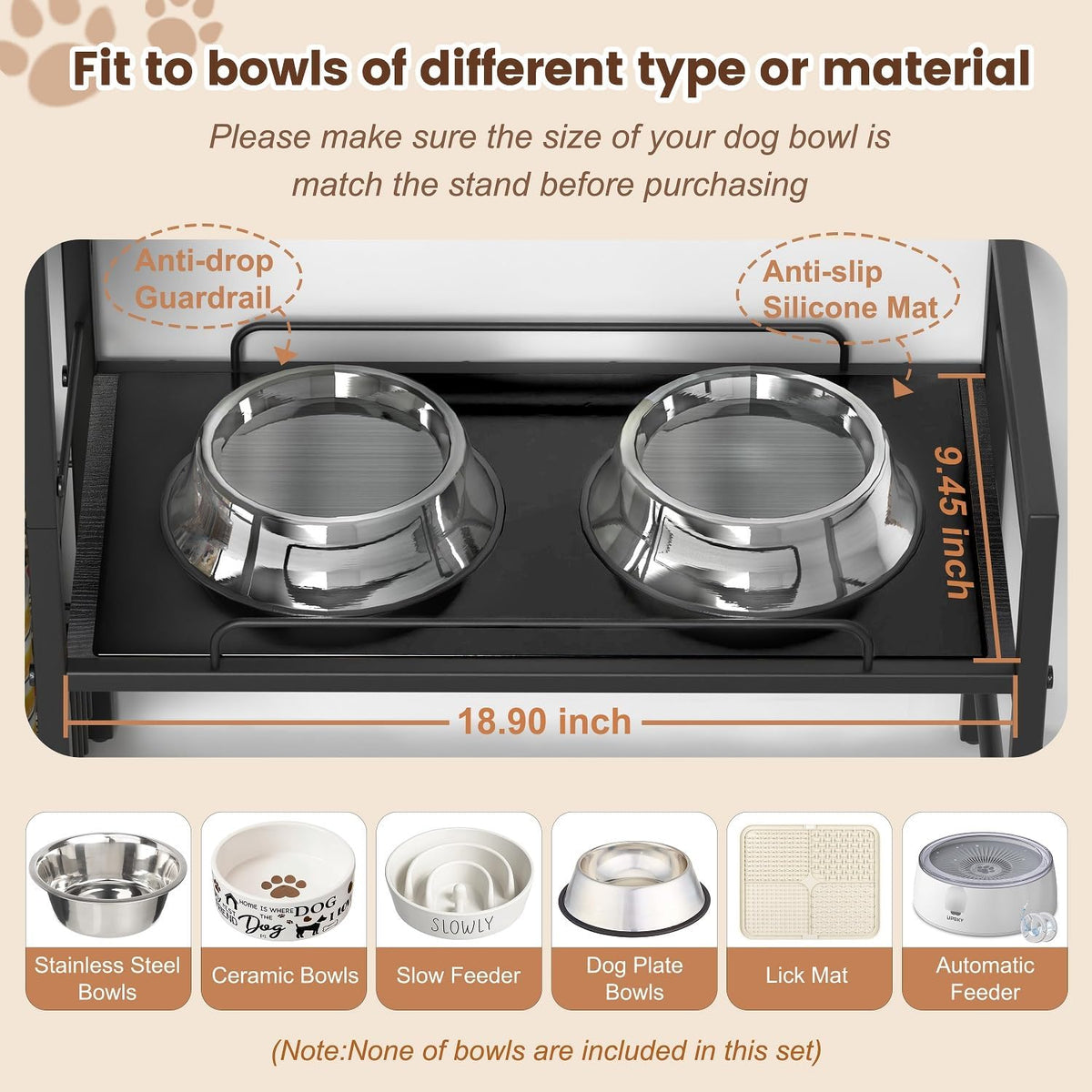 Elevated Dog Bowl Stand with Toy Bin Basket - Black / 2"-13.6"H/ 18.9"Dx9.45"W - image 2