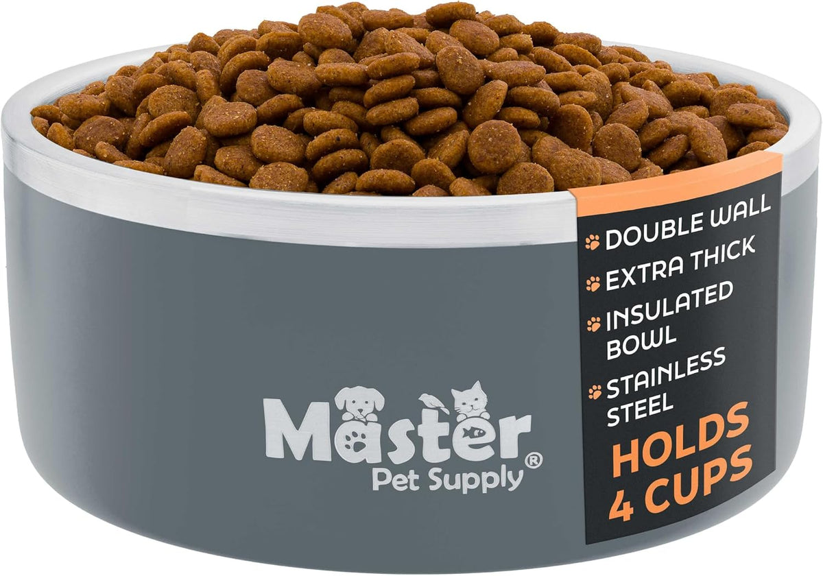 Master Pet Supply Stainless Steel Dog Bowls 128 oz Heavy Duty Aqua Sky – Essentials for Dogs - Graphite / 4 Cups (32 oz)