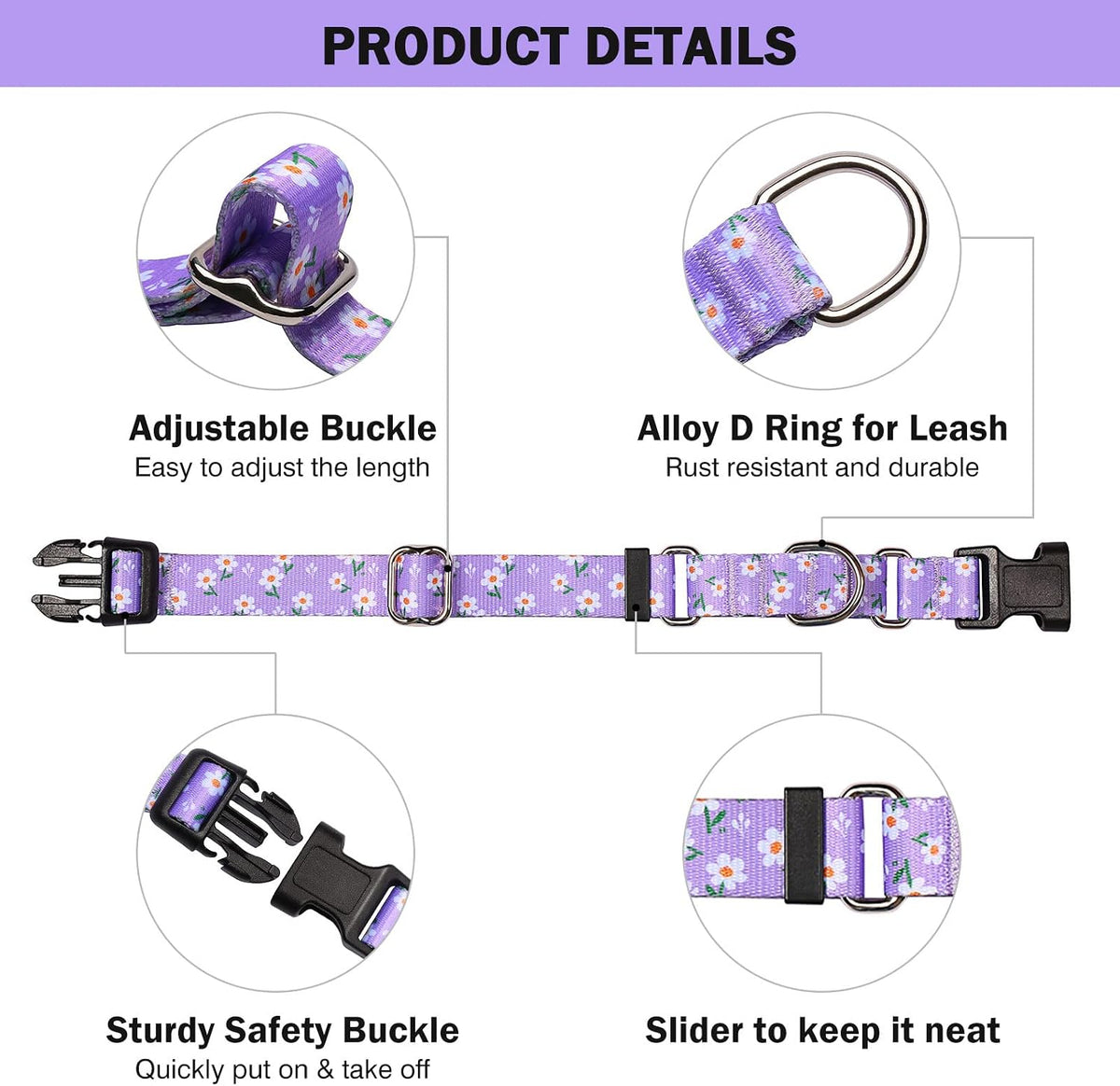 Martingale Dog Collar with Buckle - Purple Flower / X-Small - image 4