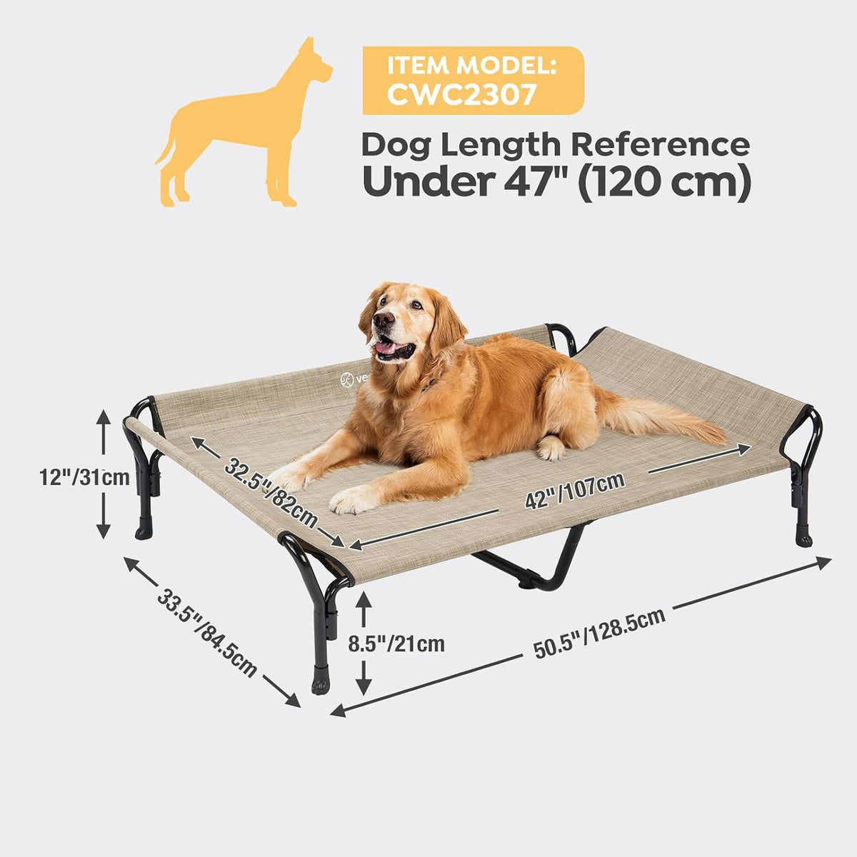 Veehoo Cooling Elevated Dog Bed - Beige Coffee / 50.5"L x 33.5"W x 12.0"Th - image 2
