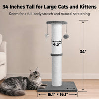 34-Inch Tall Cat Scratching Post for Large Cats, Stable Base - Gray - image 2