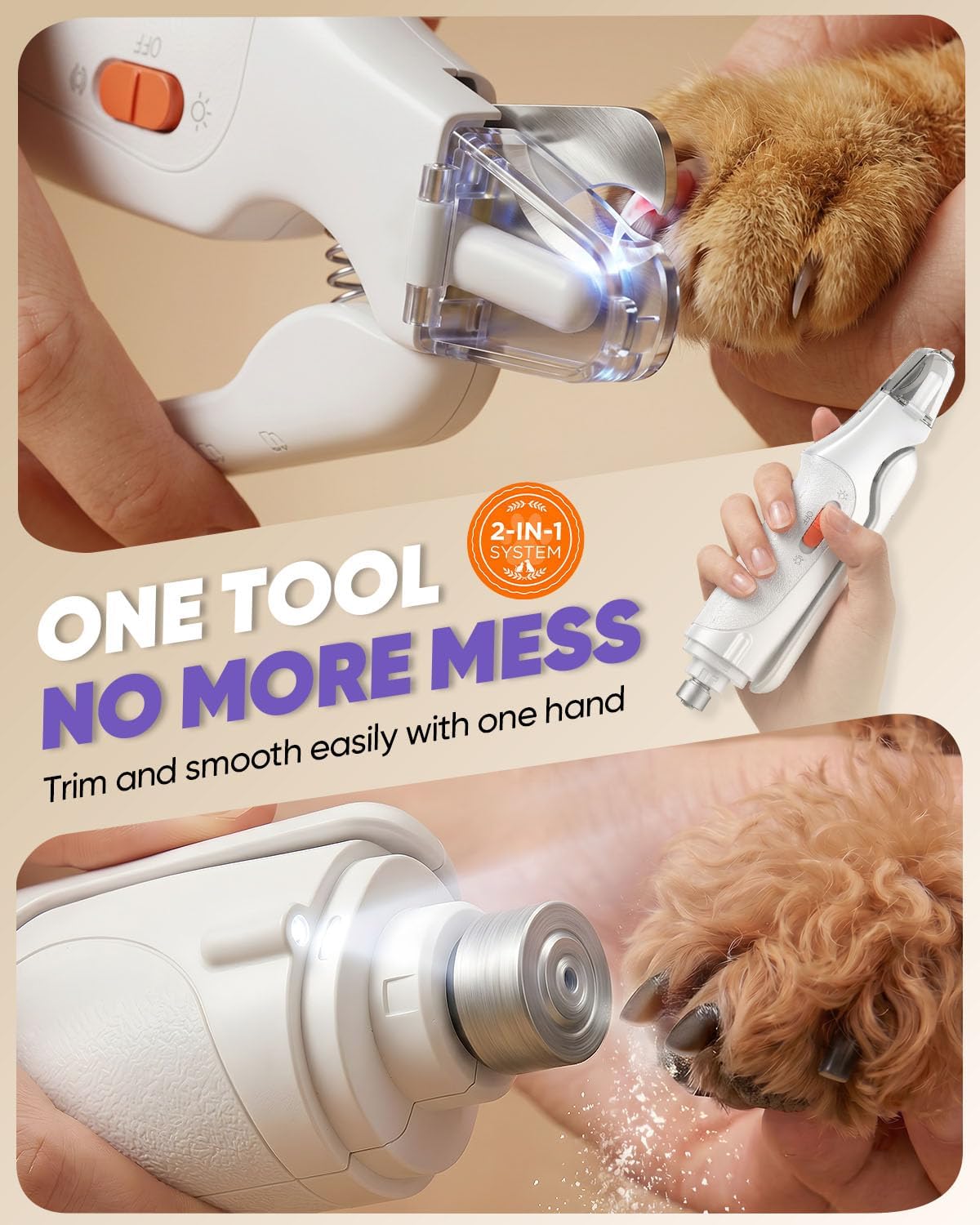 2-in-1 Cat & Dog Nail Clippers with Grinder and Dual LED Lights – Essentials for Dogs - White - image 2
