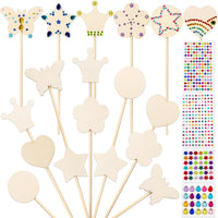Pllieay princess fairy wands craft kit with 18 unfinished wooden wands and diamond stickers