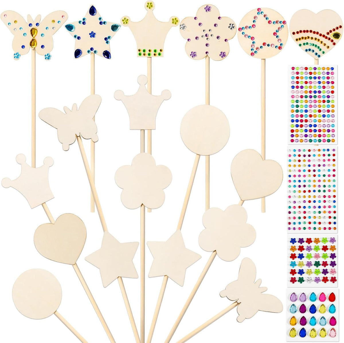 Pllieay princess fairy wands craft kit with 18 unfinished wooden wands and diamond stickers